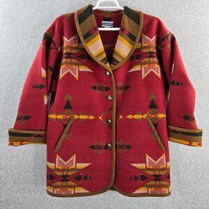 Pendleton Knockabouts Coat Large Red Aztec Navajo Wool Southwestern Vintage
